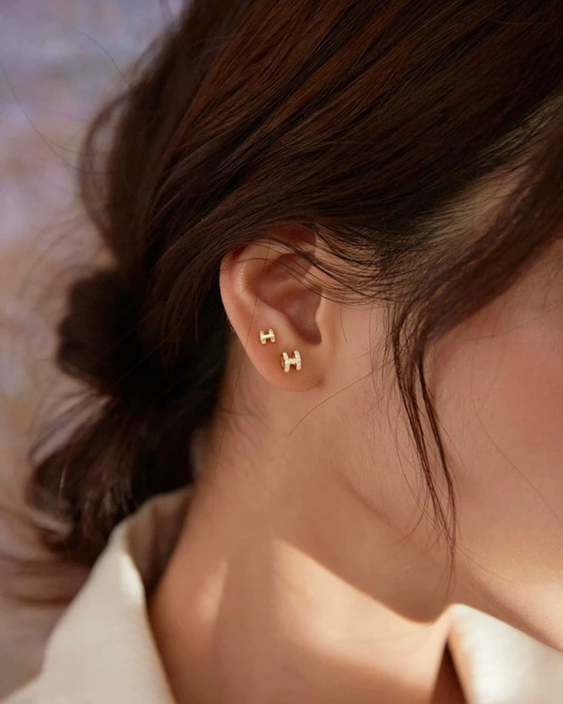 イニシャルHジルコニアミニピアス