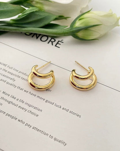 ダブルレイヤー ゴールドフープピアス