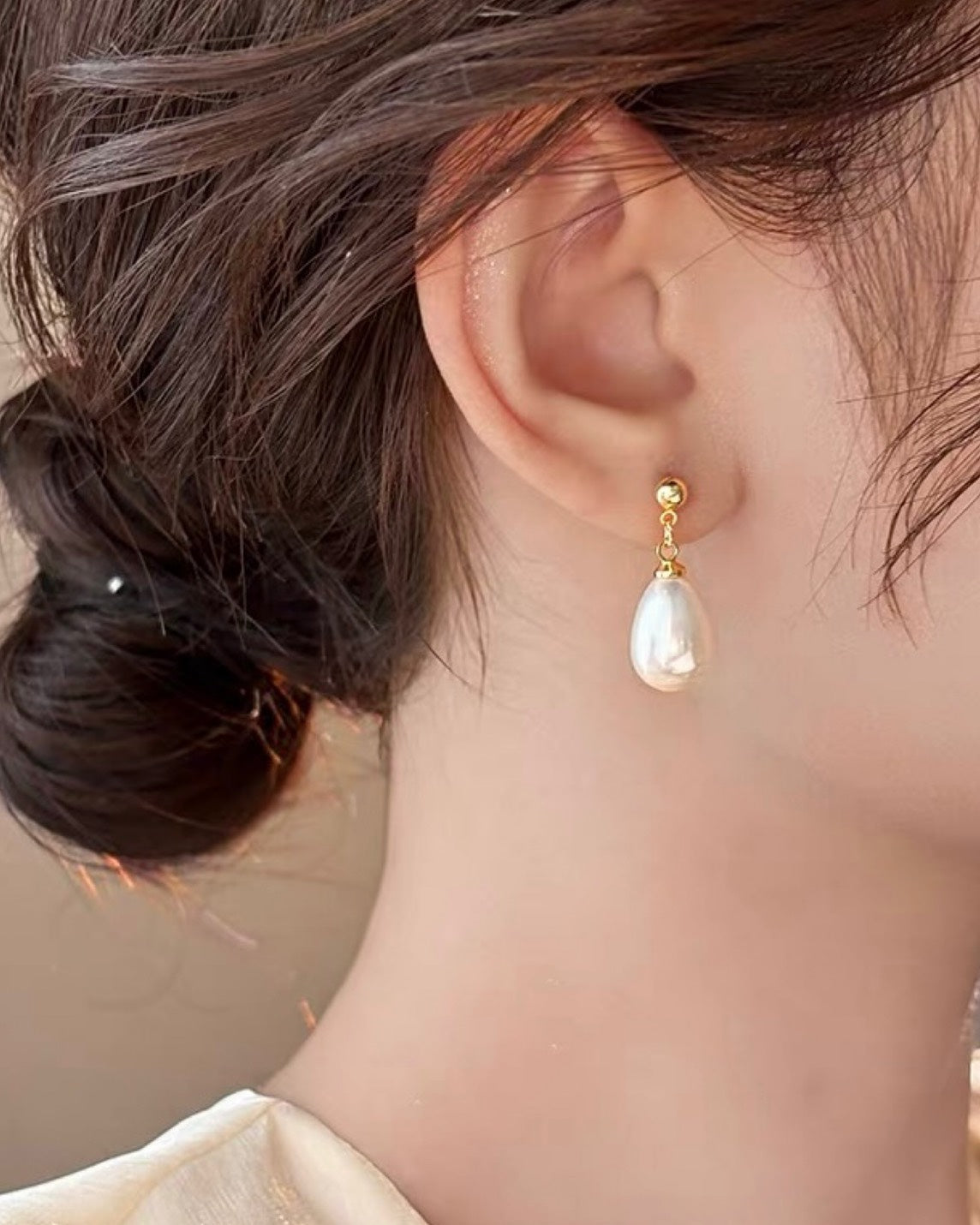 一粒パール風ドロップピアス