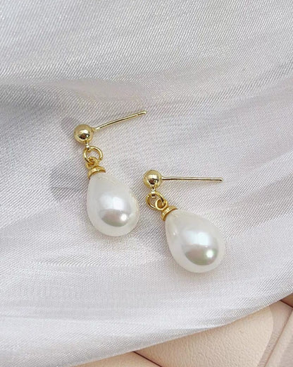 一粒パール風ドロップピアス