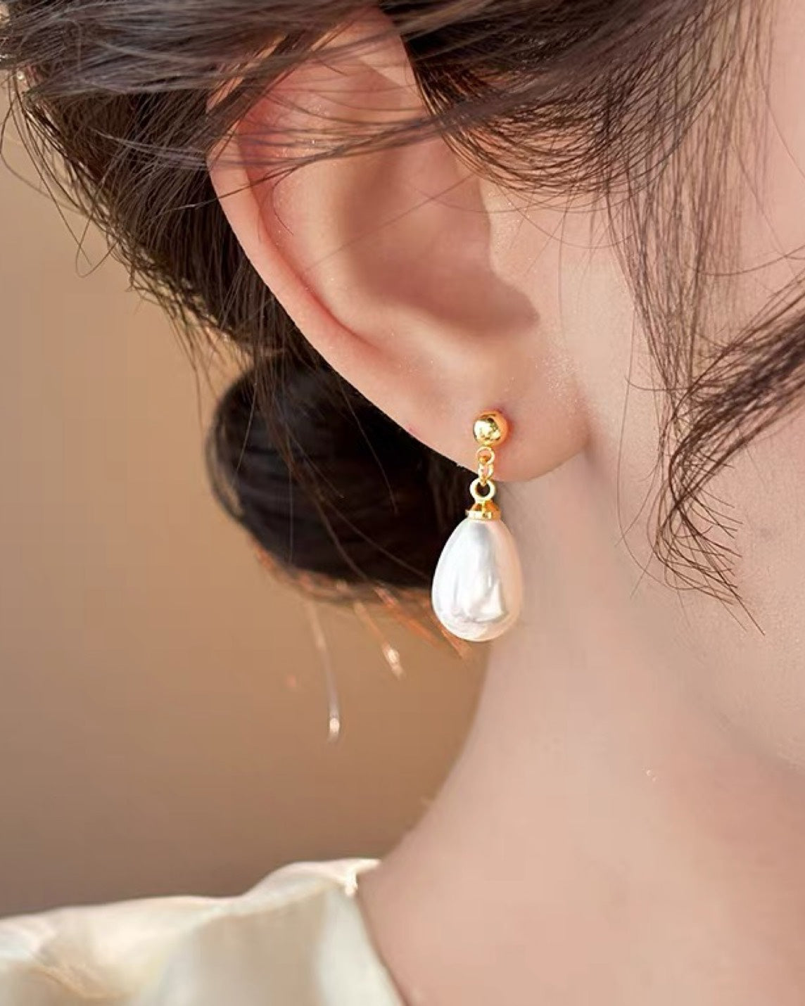 一粒パール風ドロップピアス