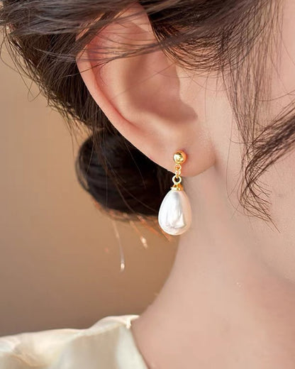 一粒パール風ドロップピアス