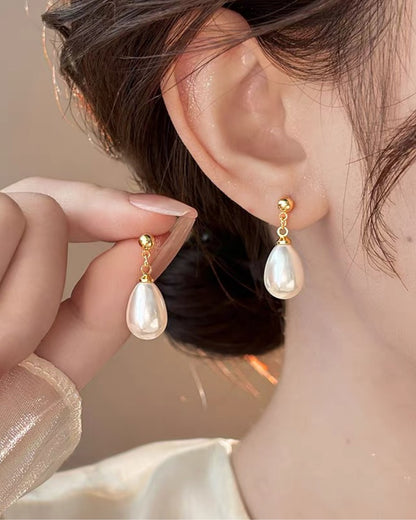一粒パール風ドロップピアス